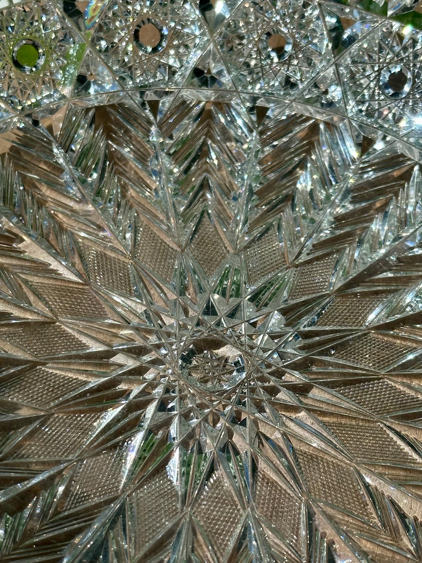 antique american brilliant cut glass bowl sawtooth rim starburst pattern abp crystal – vintage antique home decor from Mid Hudson Vintage