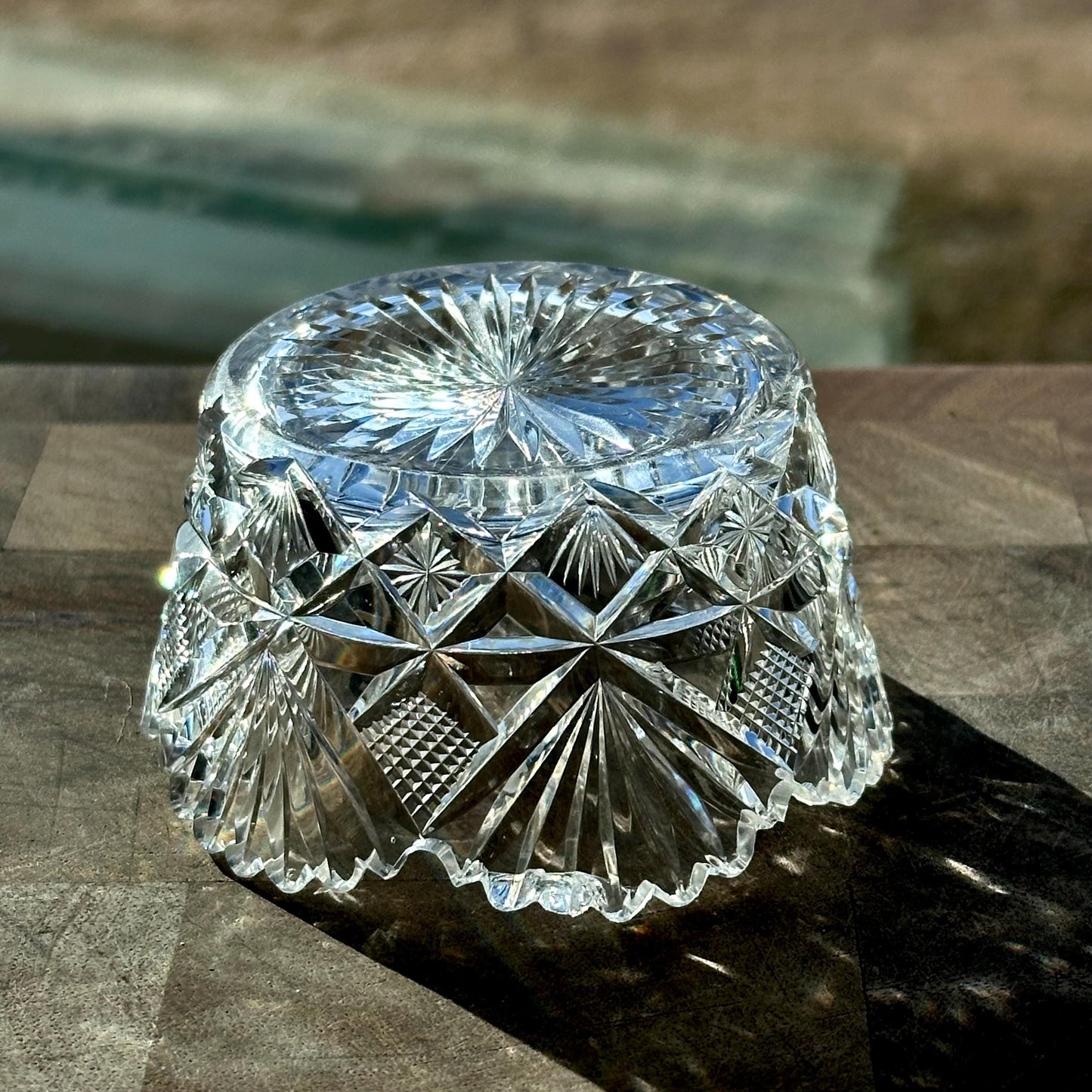 antique american brilliant period cut crystal bowl underplate set – vintage antique home decor from Mid Hudson Vintage