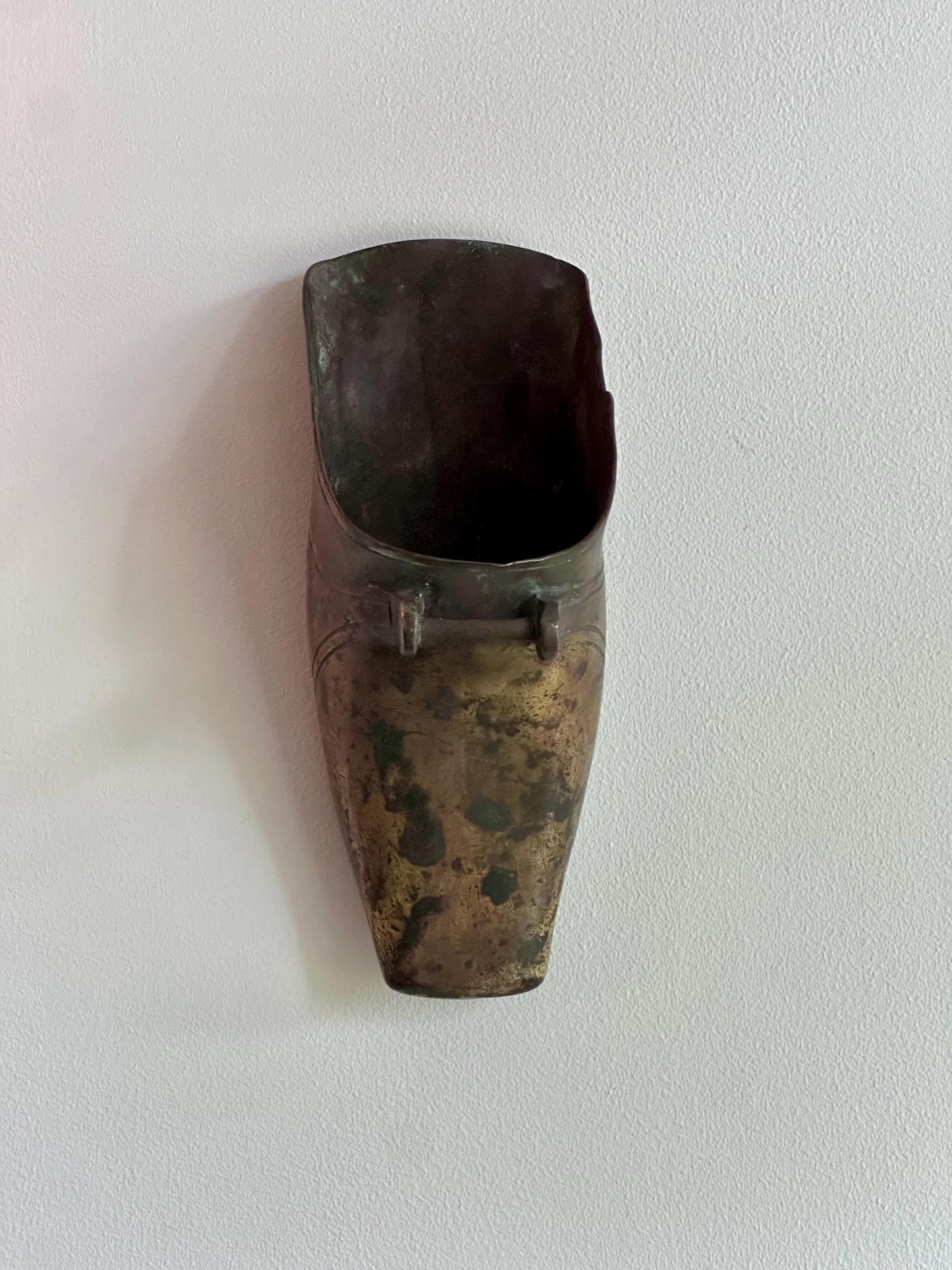 Antique Brass Conquistador Stirrup Wall Pocket – Heavily Patinated