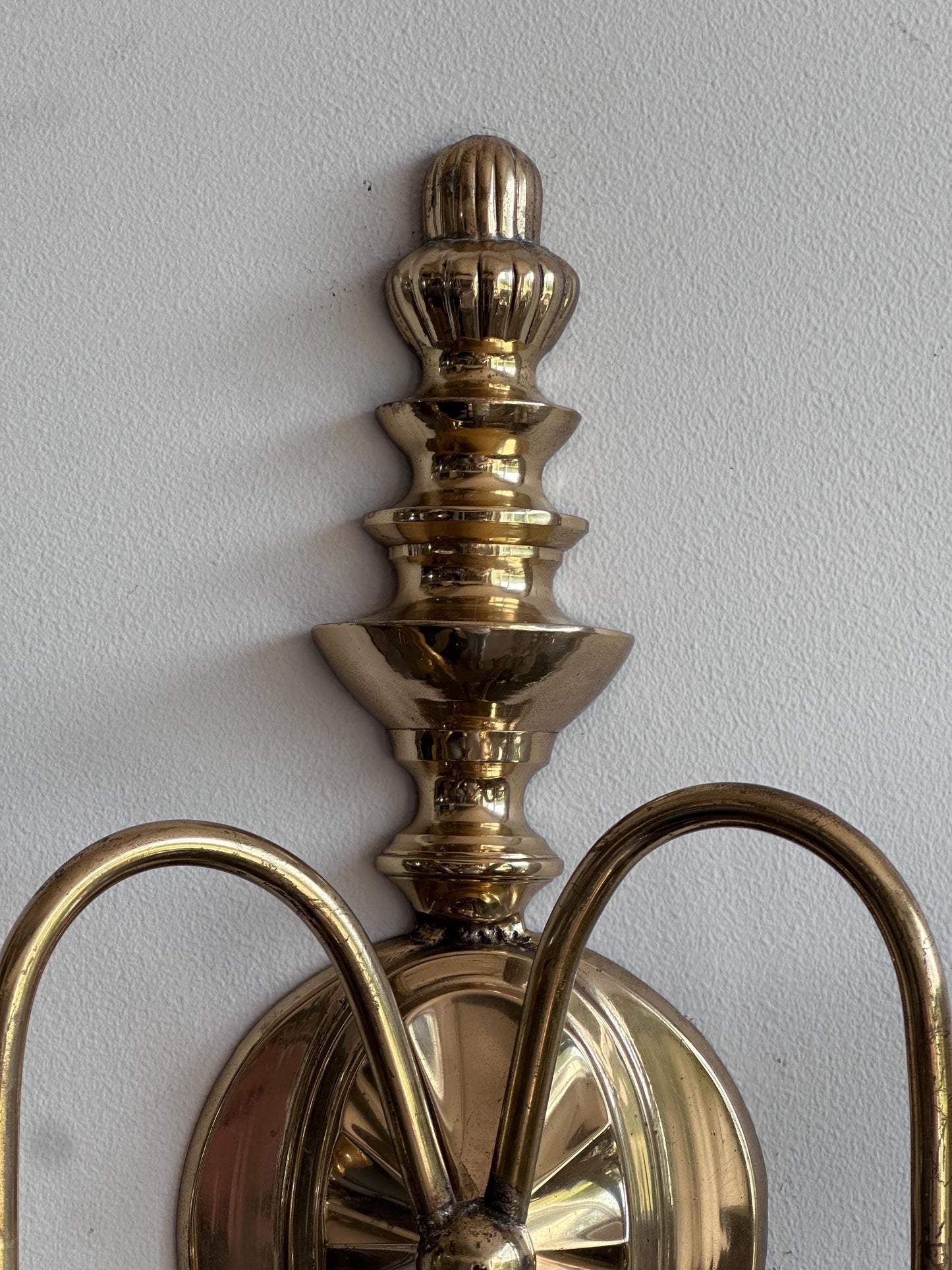 Vintage Brass Wall Sconce Candle Holder | Federal Colonial Style Two-Arm Wall Mount