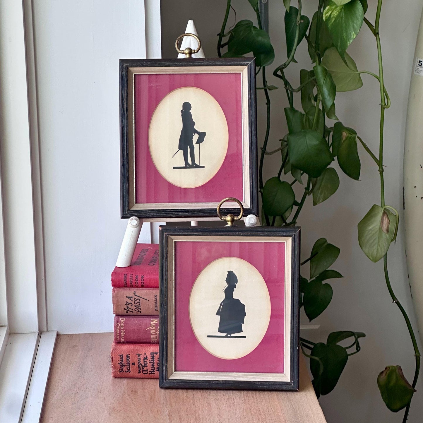 Vintage Silhouette Portrait Pair – Man and Woman in Colonial Dress | Framed Cut Paper Art by FPC NYC