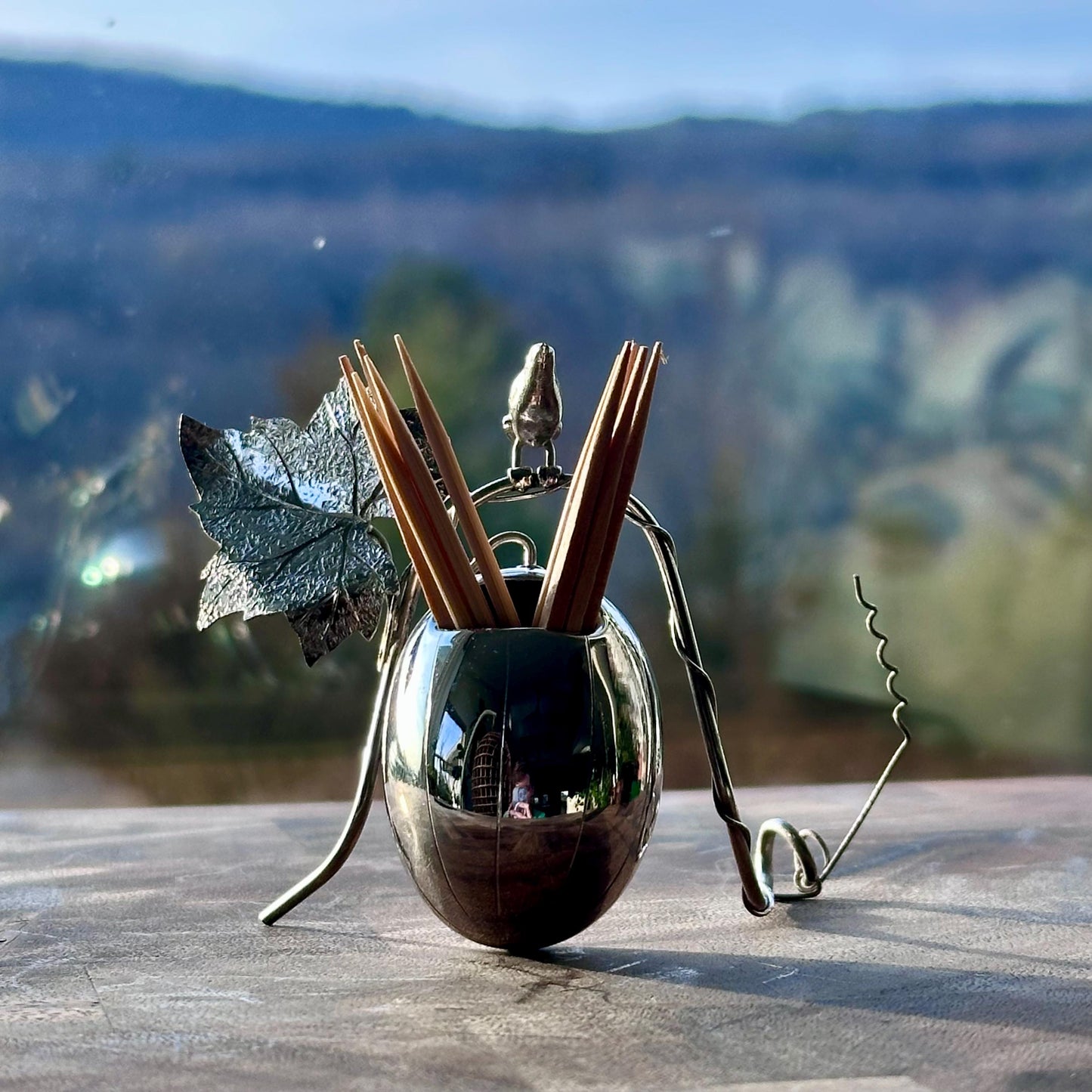 Exquisite Sterling Silver Bird, Leaf & Egg Toothpick Holder - Possibly Early Michael Aram