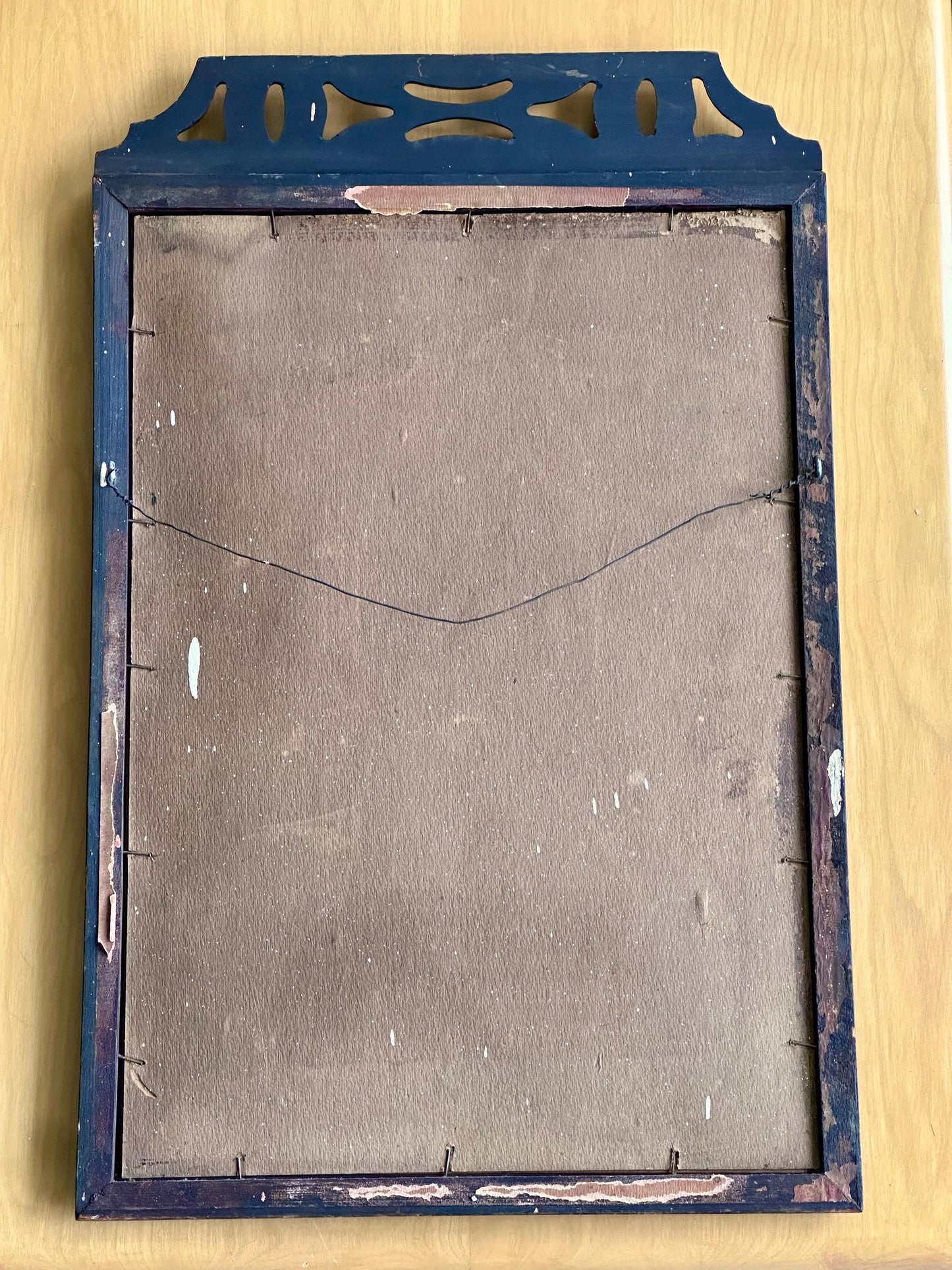 Antique Rectangular Wall Mirror with Fretwork Top