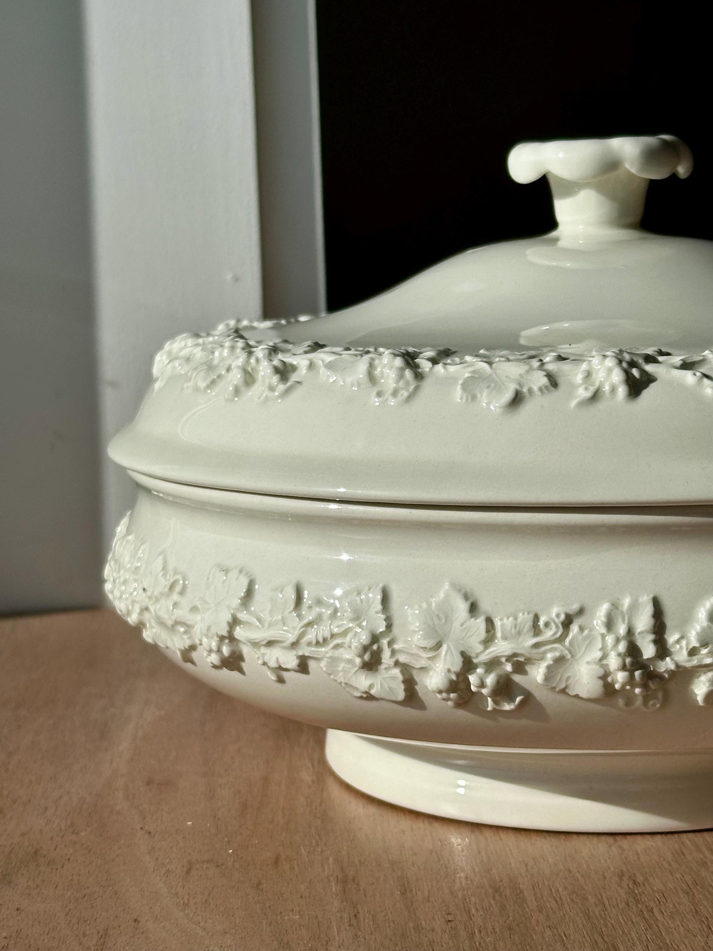 Antique Wedgwood Embossed Queensware Tureen with Lid