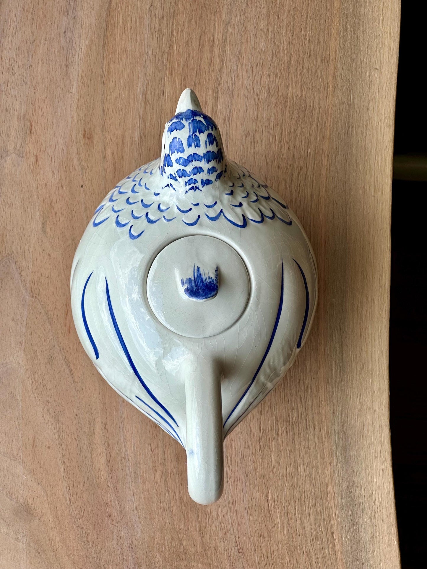 Vintage Italian Ceramic Bird Teapot – Blue & White Hand-Painted Pottery