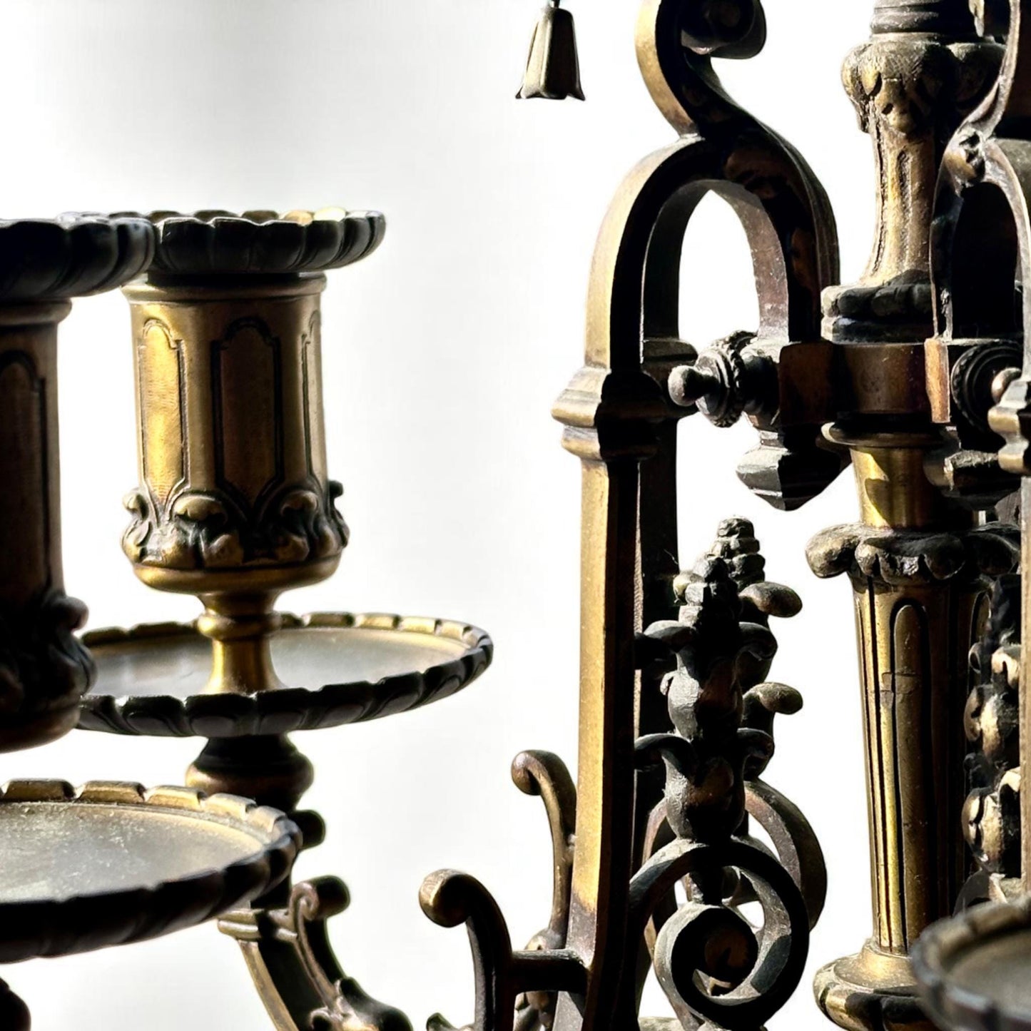Antique Brass Candelabra Lamp with Red Marble Base