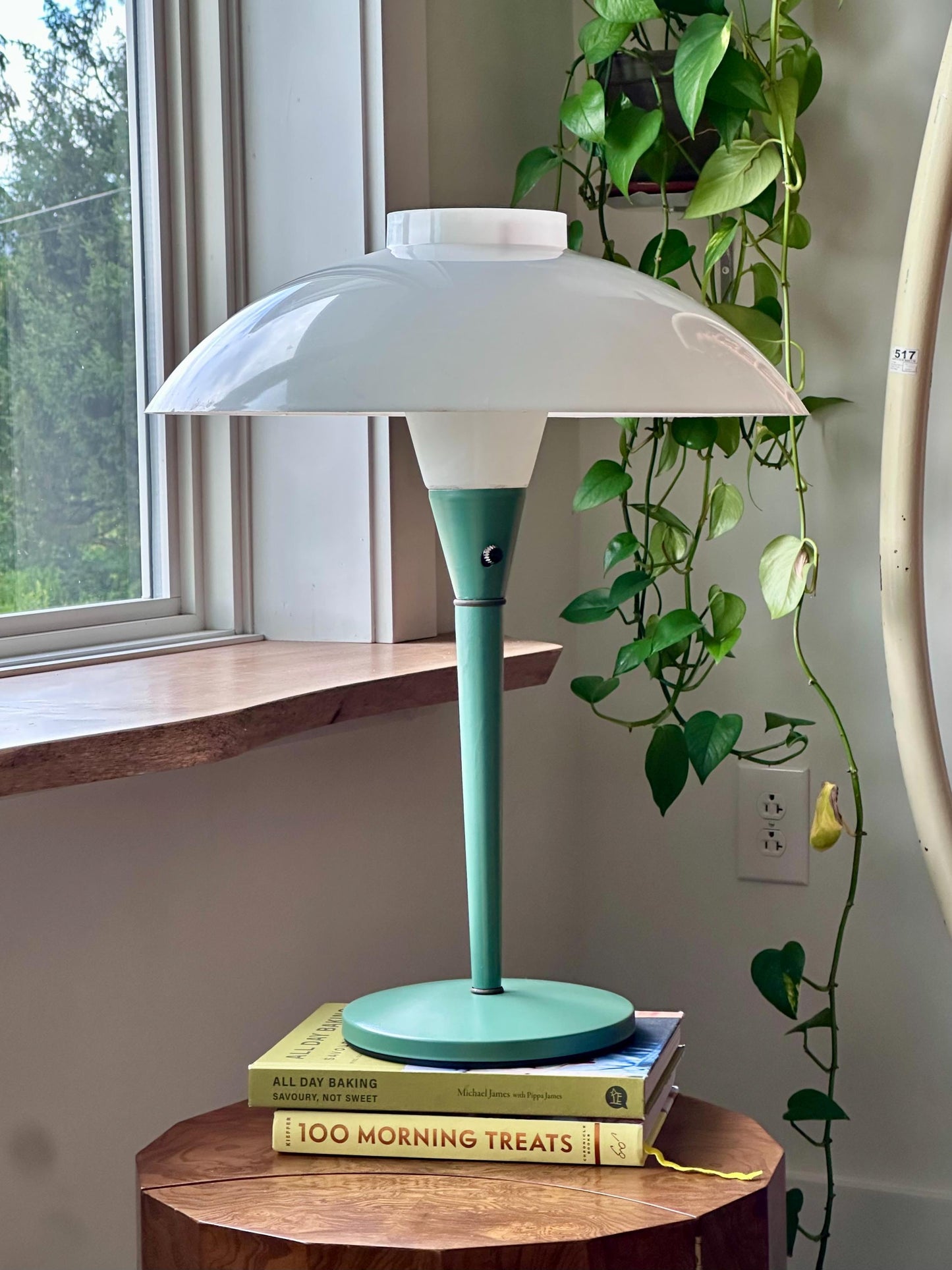 Gerald Thurston for Lightolier Table Lamp | Mid-Century Modern Mint Green Lamp with White Glass Shade | Iconic American Design