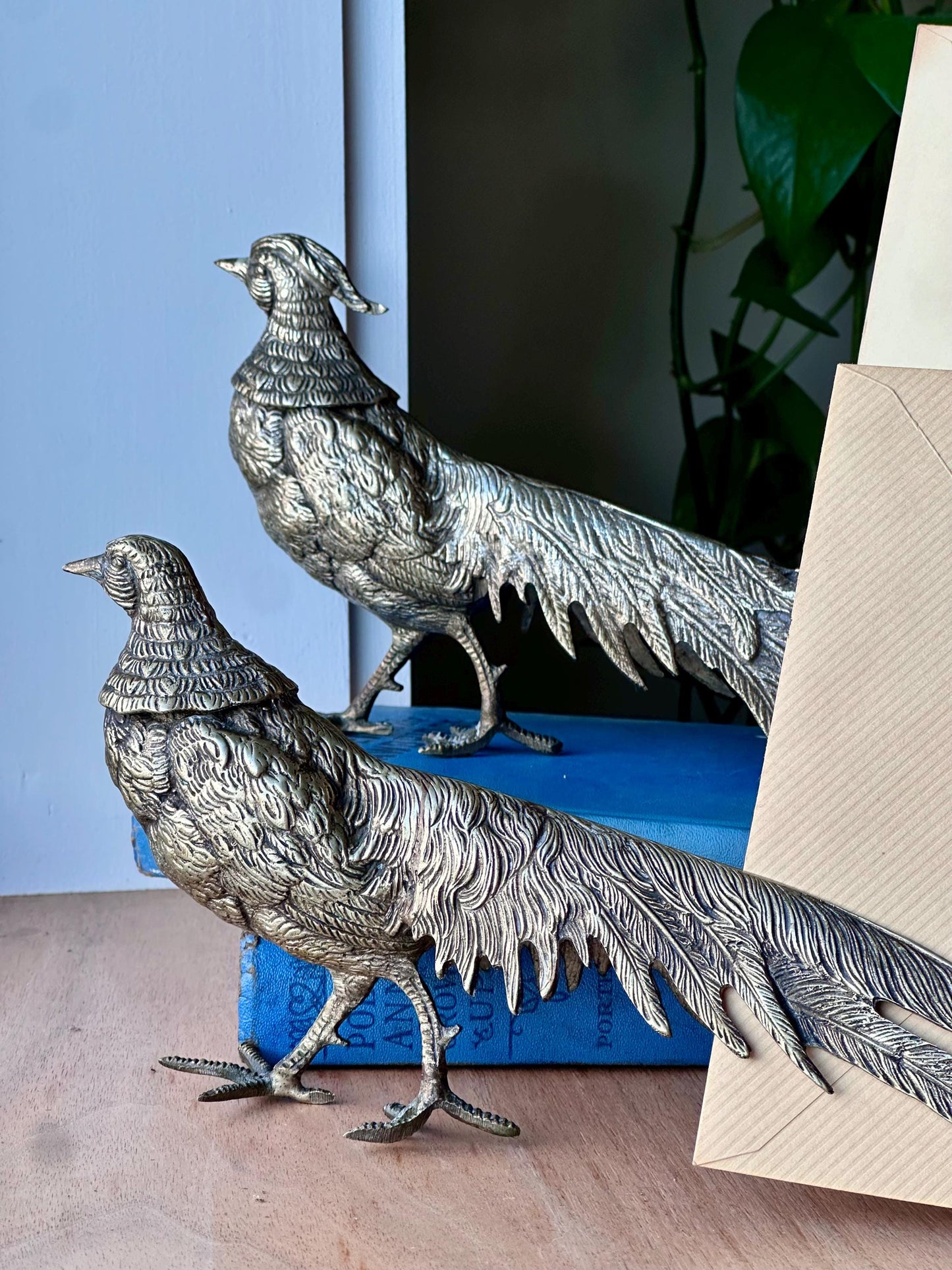Vintage Silver-Plated Pheasant Menu/Place Card Holder Figurines – Set of 2