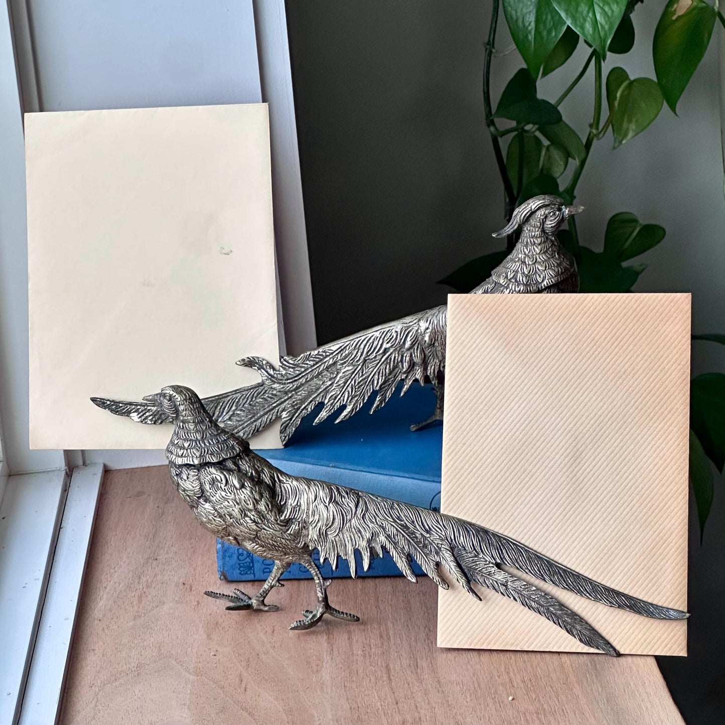 Vintage Silver-Plated Pheasant Menu/Place Card Holder Figurines – Set of 2