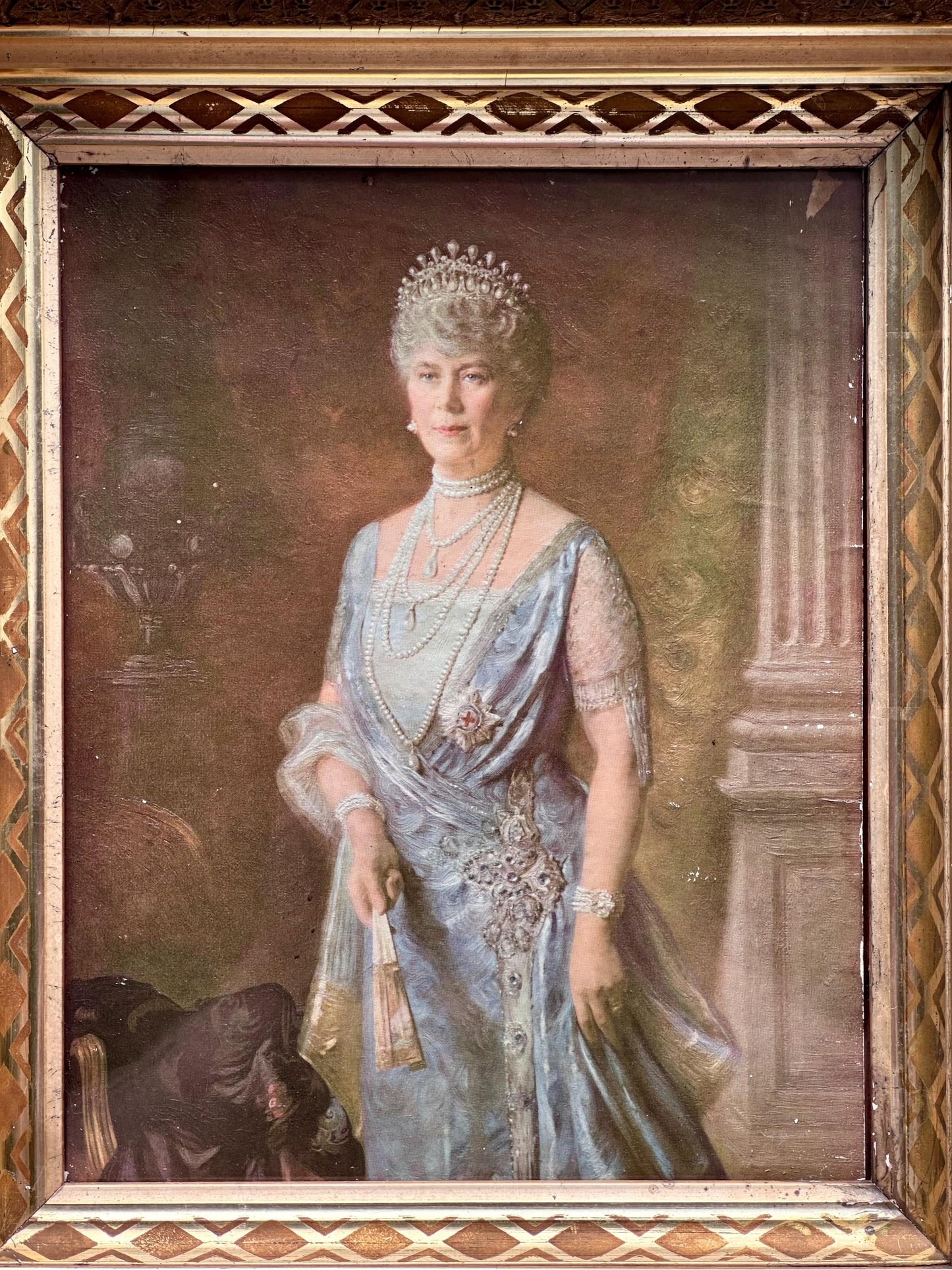 Antique Framed Portrait of Her Majesty Queen Mary | Gilded Ornate Wood Frame