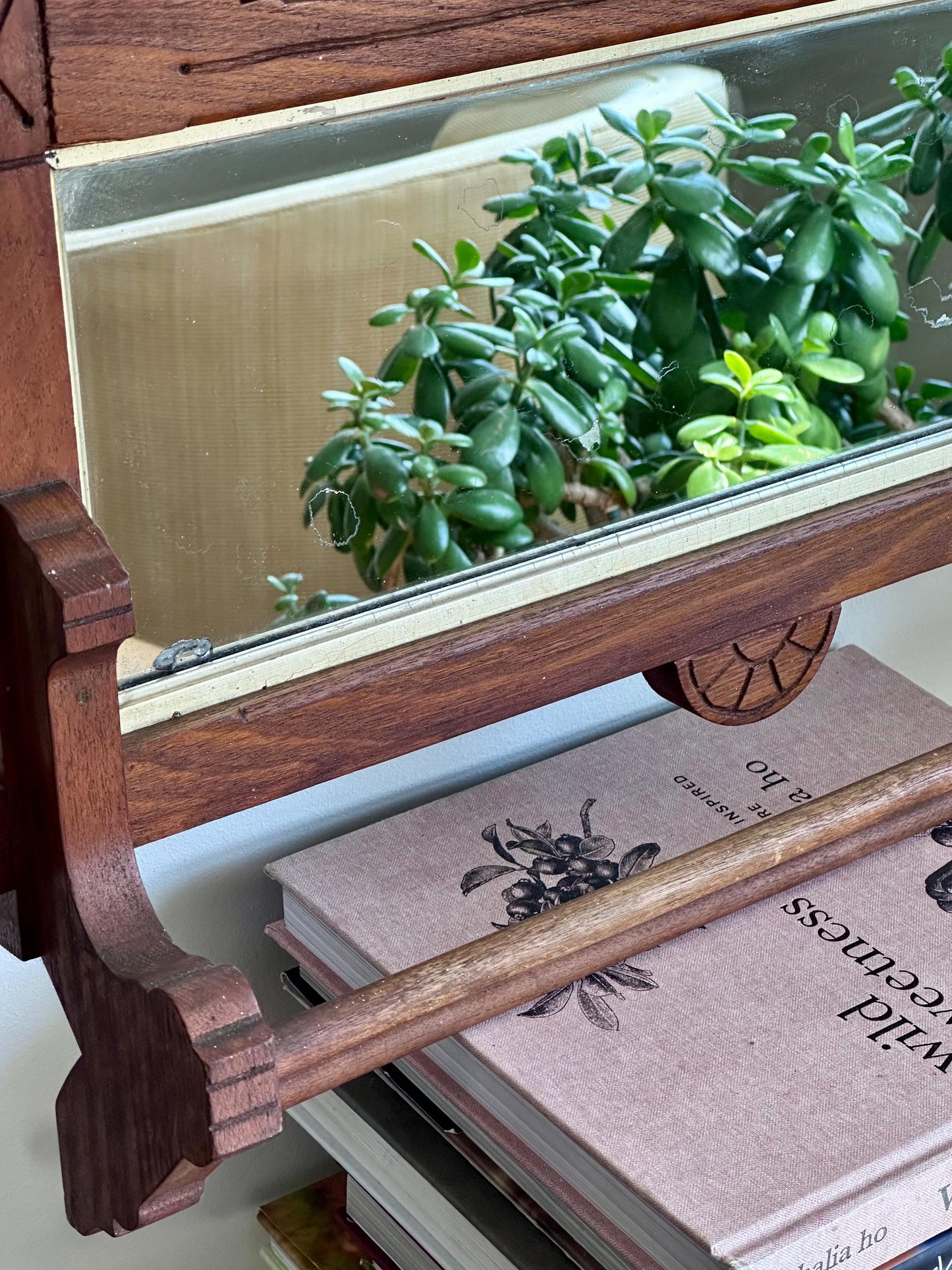 Antique Eastlake-Style Wall Mirror with Towel Bar