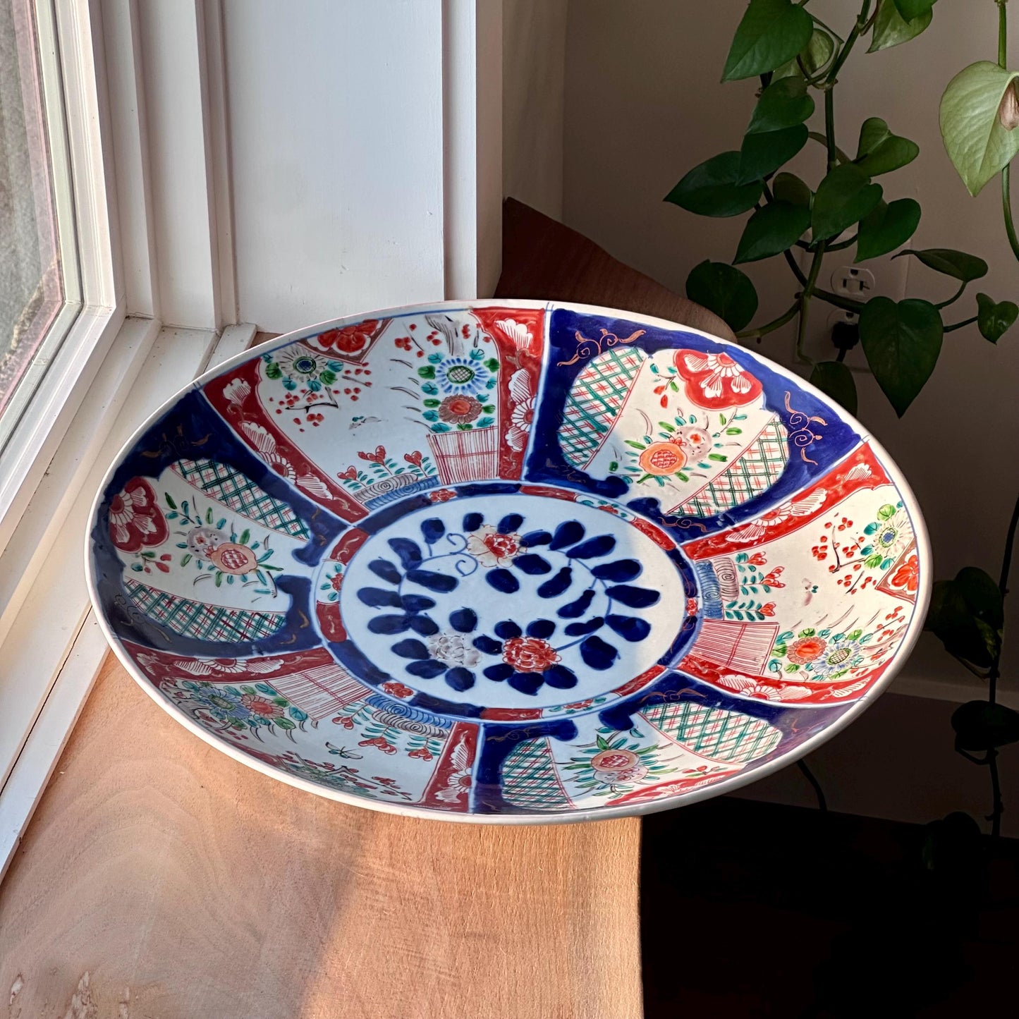 Large Antique Imari Charger Plate – Hand-Painted, 18" – Meji Period