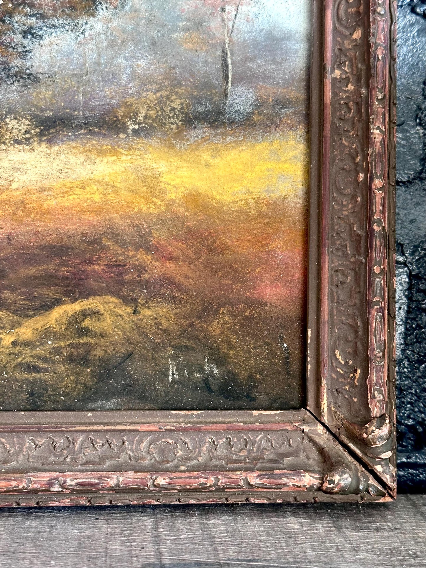 Antique Oil Pastel Landscape Painting | Vintage Framed Autumn Scene | Victorian Era Impressionist Artwork
