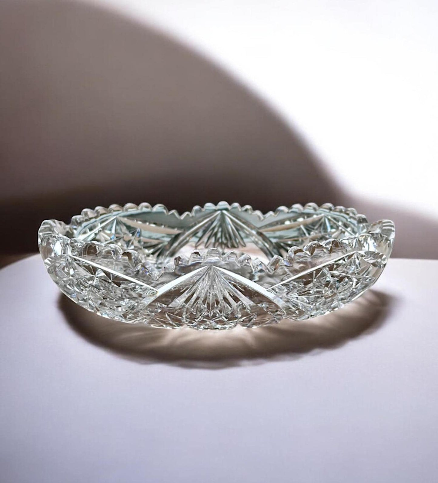 Antique American Brilliant Period Cut Glass Crystal Shallow Bowl – Star & Fan