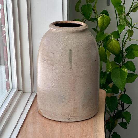 Antique Tall Stoneware Crock Jar | Primitive Salt Glaze Pottery | Rustic Farmhouse Decor | Country Home Accent