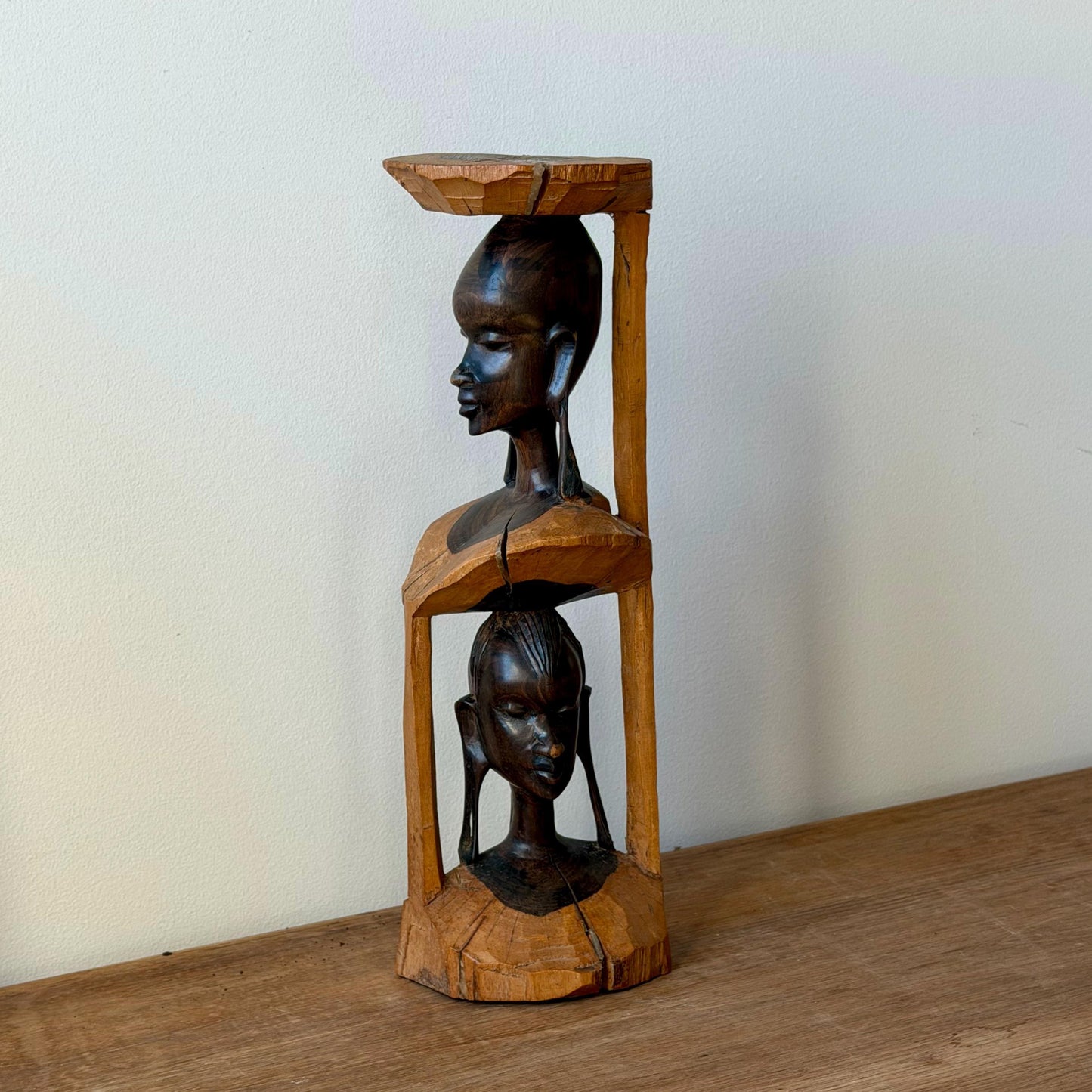 Vintage African Folk Art Carved Wood Sculpture | Hand Carved Tribal Figure