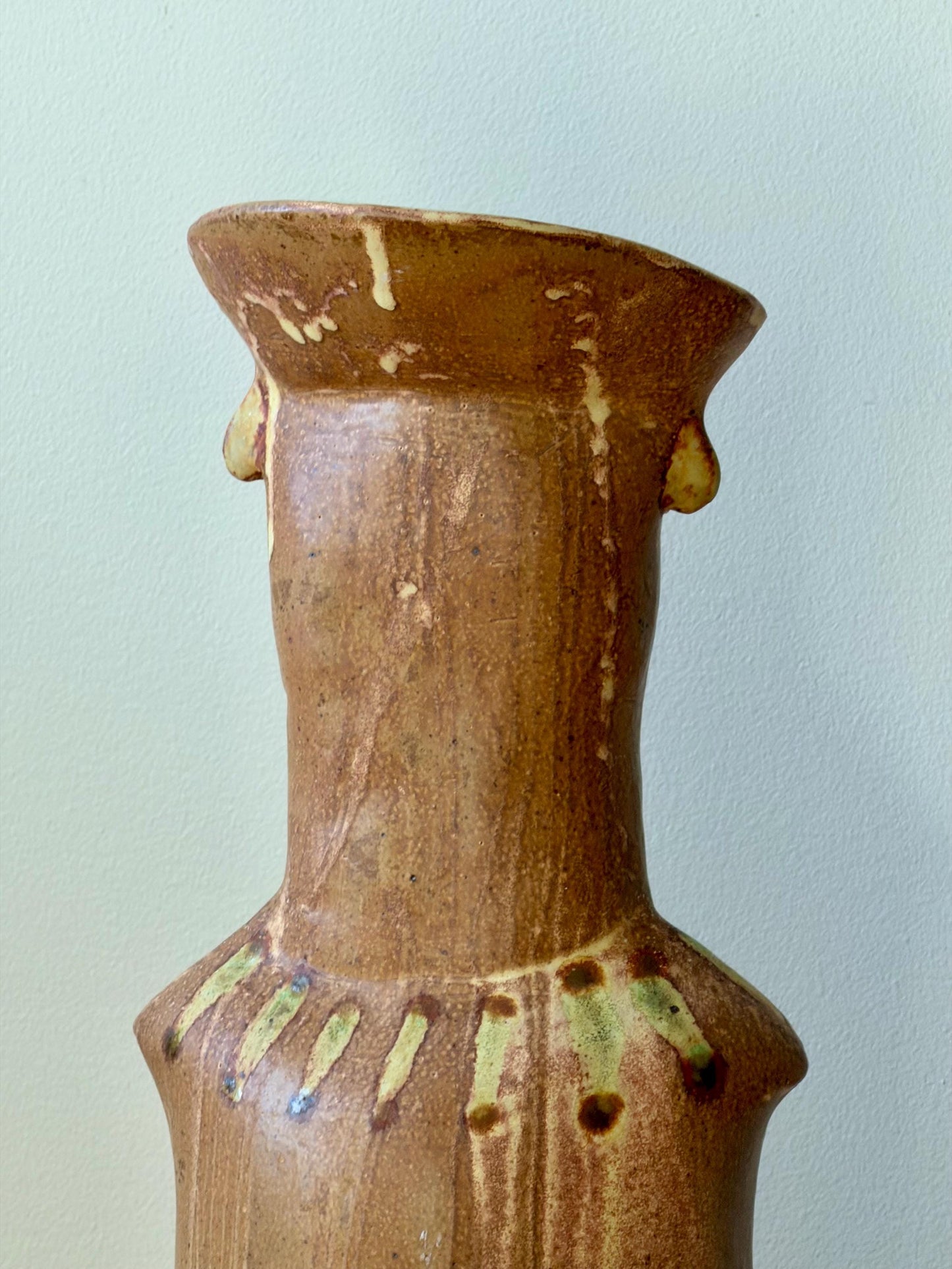 Vintage Studio Pottery Vase | Mid Century Modern Ceramic Vessel, Earth Tone Glaze