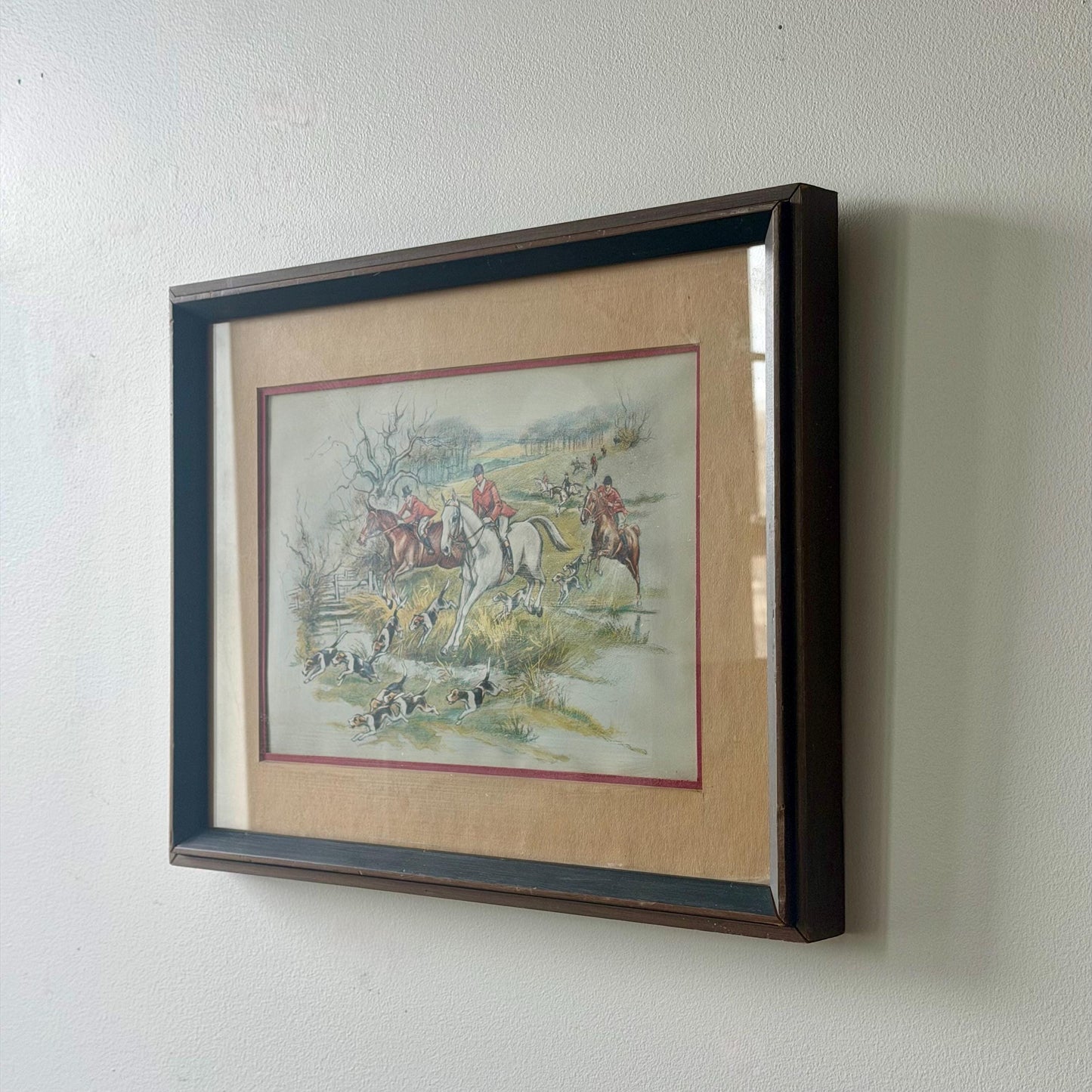 Antique Fox Hunt Print | Framed Equestrian Vintage Hunting Scene | English Country Decor