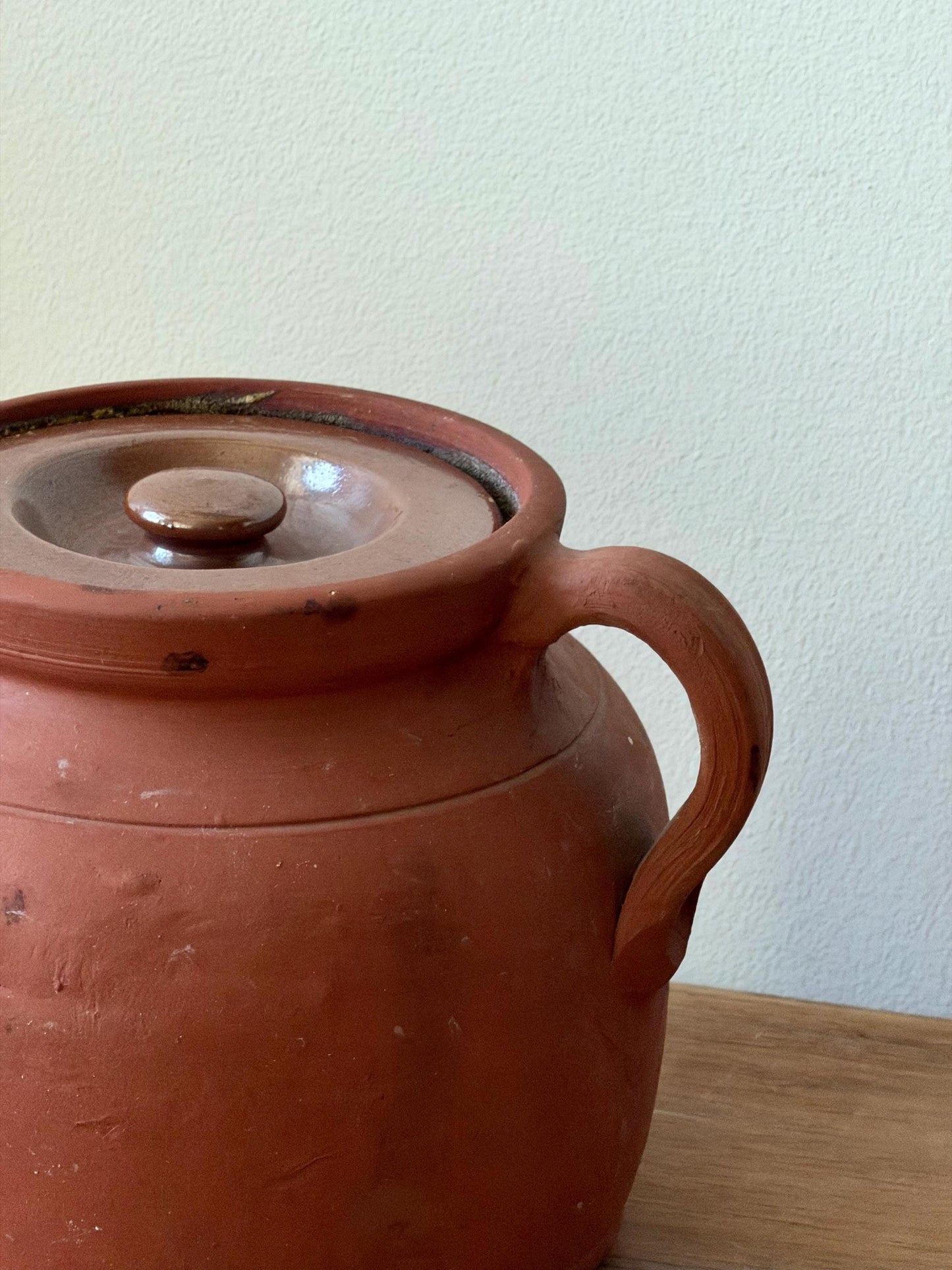 Vintage Redware Crock with Lid | Primitive Pottery Jar | Hand Thrown Earthenware Pot