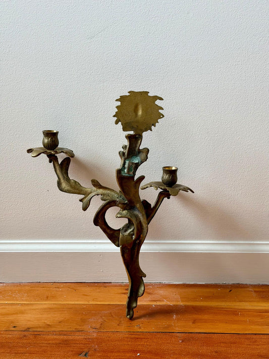 Vintage Brass Wall Sconce with Medusa Motif | Art Nouveau Style Candle Holder