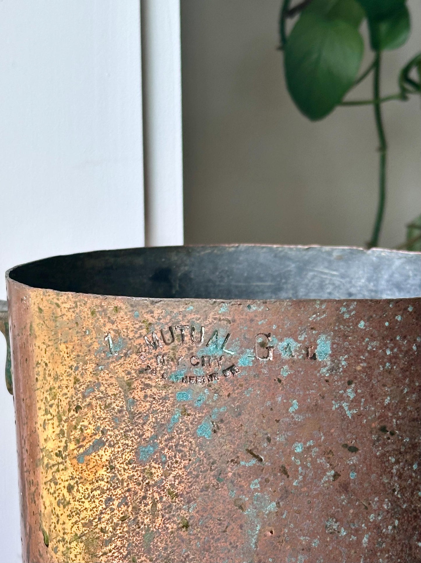 antique copper pot early 20th century industrial cauldron by mutual mfg co nyc – vintage antique home decor from Mid Hudson Vintage