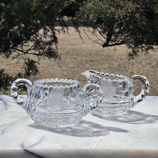 Antique Crystal Creamer & Sugar Bowl Set – American Brilliant Period