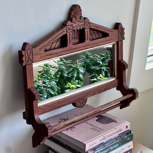 Antique Eastlake-Style Wall Mirror with Towel Bar