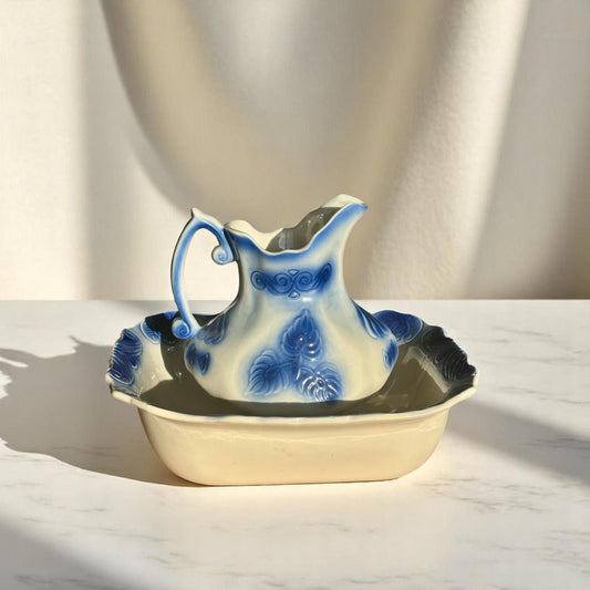 Vintage McCoy Blue & White Pitcher and Bowl Set – Pattern #7519, USA