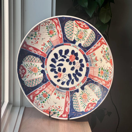 Large Antique Imari Charger Plate – Hand-Painted, 18" – Meji Period