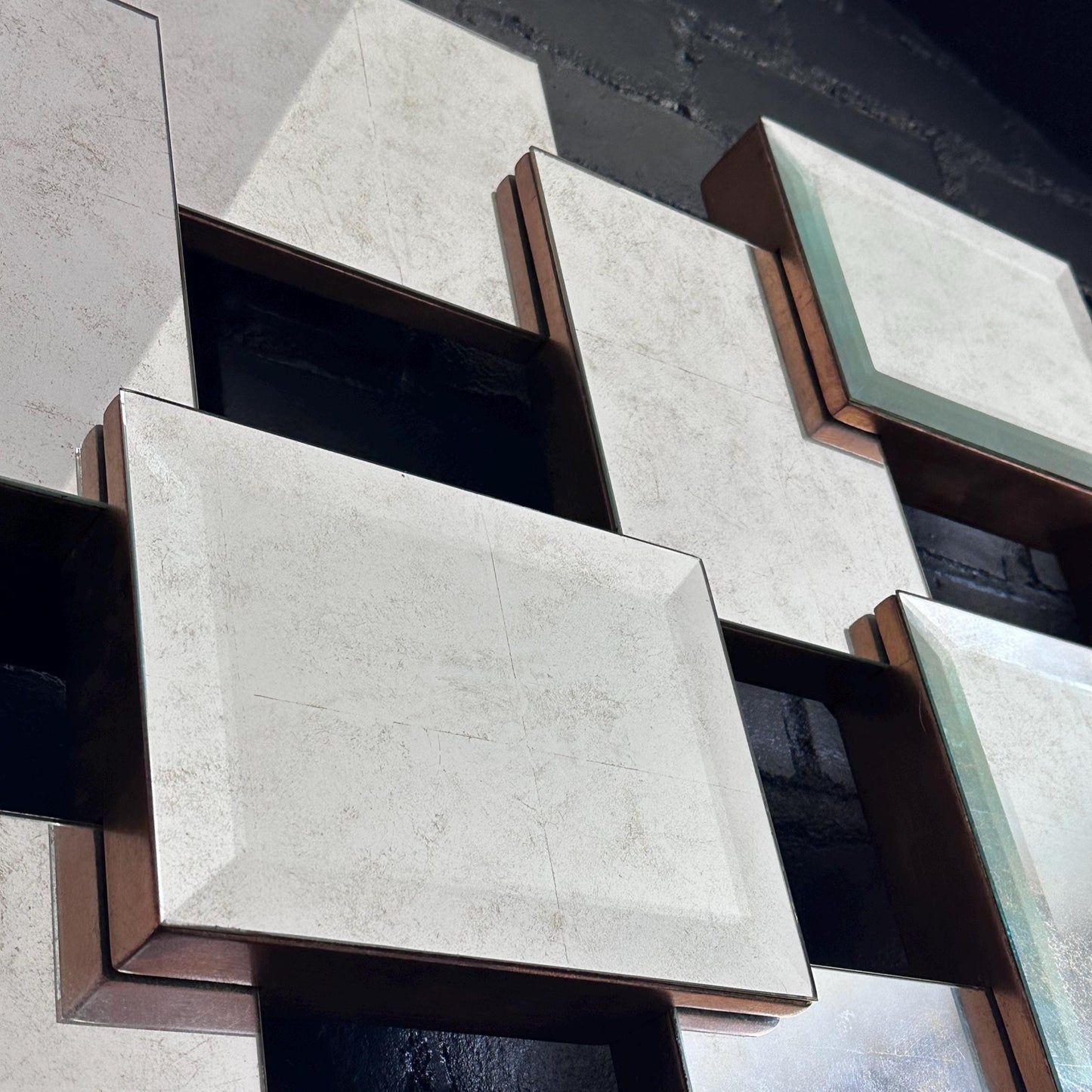 Geometric Brutalist Acid Wash Mirror Sculpture by John Richard