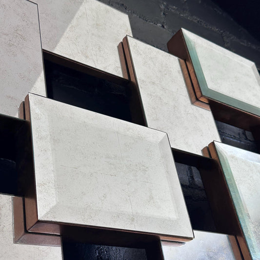 Geometric Brutalist Acid Wash Mirror Sculpture by John Richard