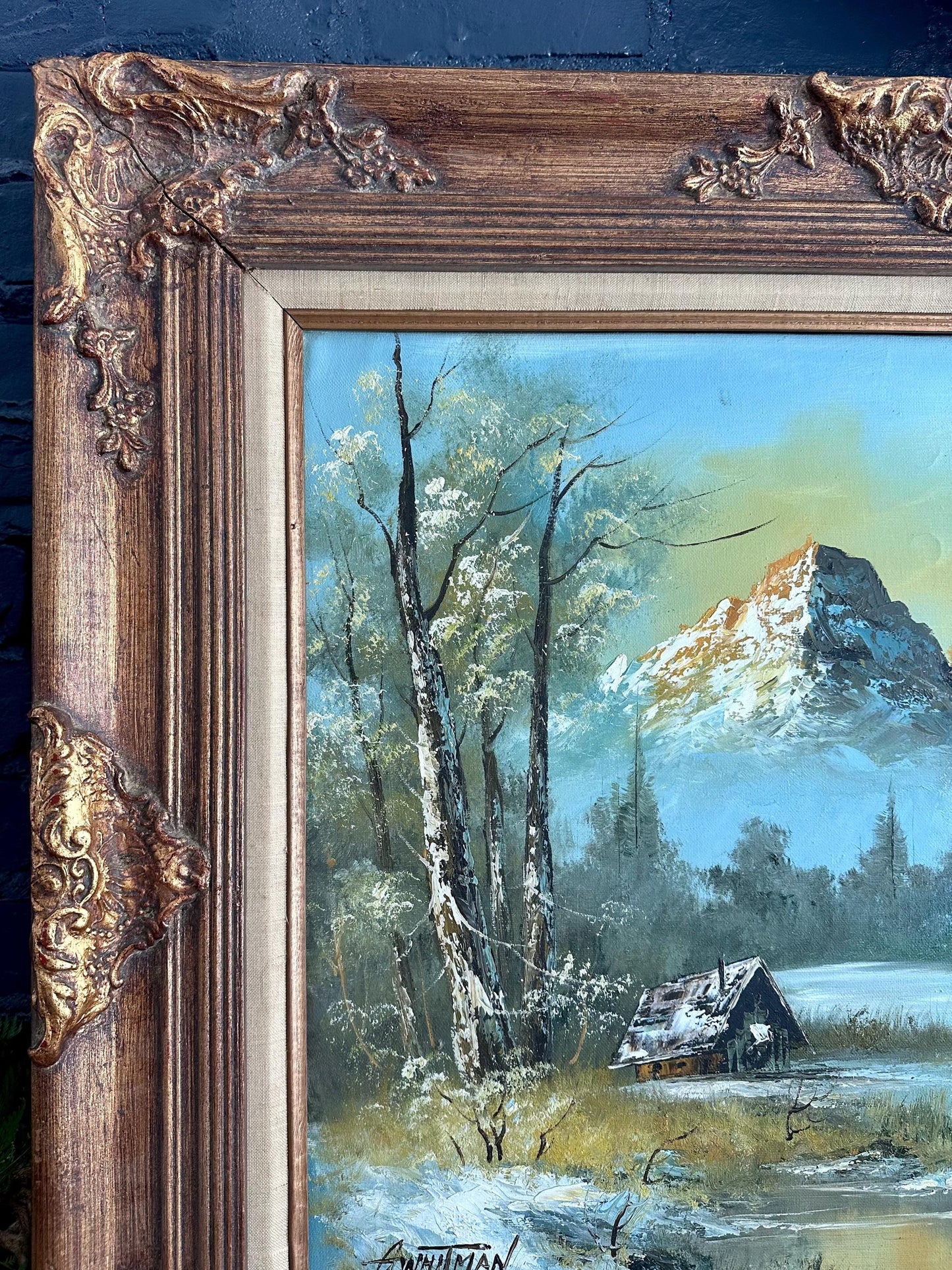 Large G. Whitman Oil Painting in Ornate Wooden Frame
