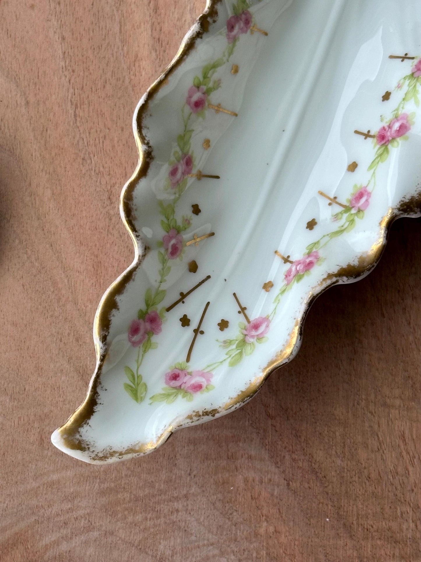 Antique Limoges France Hand-Painted Celery Tray – Pink Roses & Gold Trim