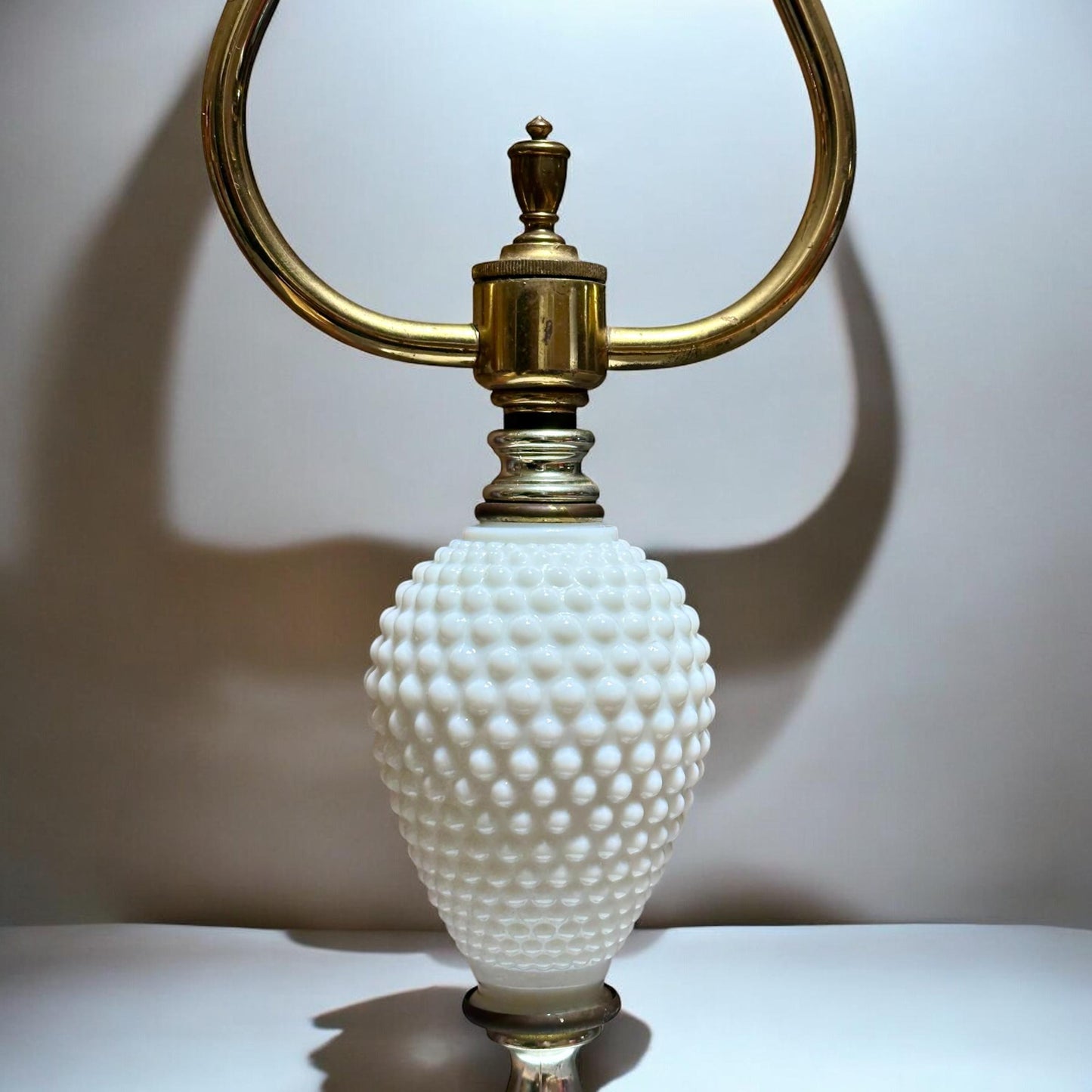 Vintage Hobnail Milk Glass Double-Arm Adjustable Lamp with Brass Accents – Dual Light, Working Condition