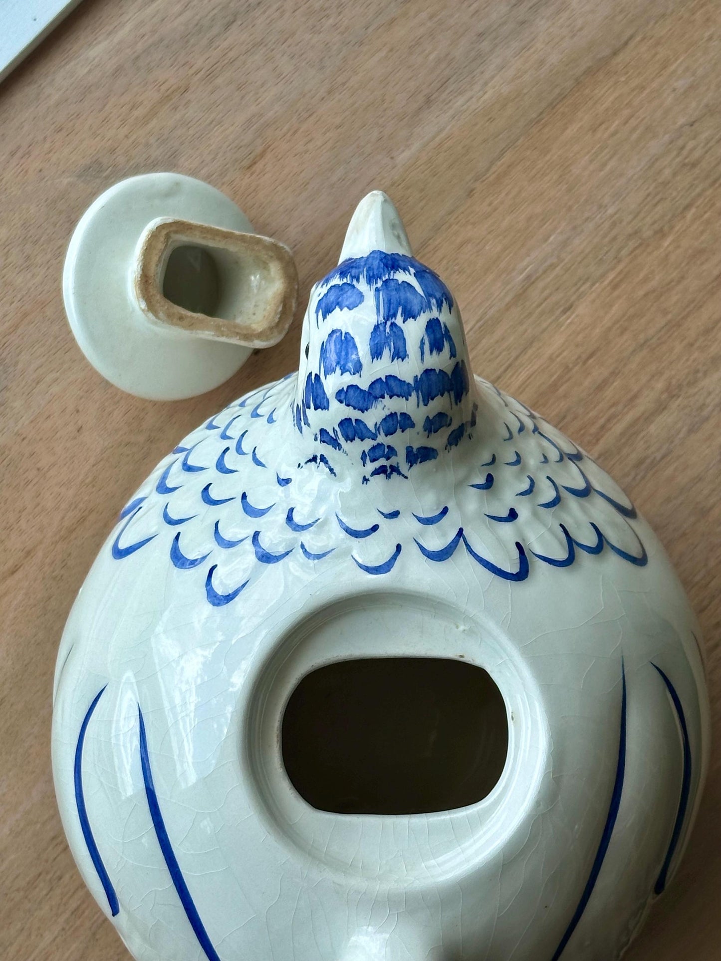 Vintage Italian Ceramic Bird Teapot – Blue & White Hand-Painted Pottery