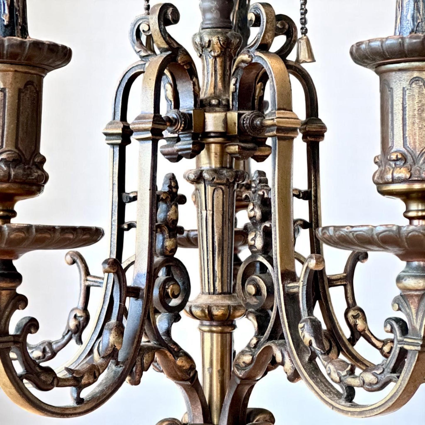 Antique Brass Candelabra Lamp with Red Marble Base