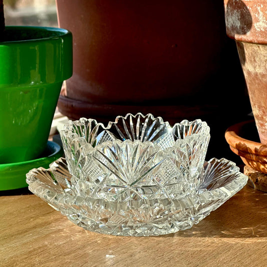 Antique American Brilliant Period Cut Crystal Bowl & Underplate Set