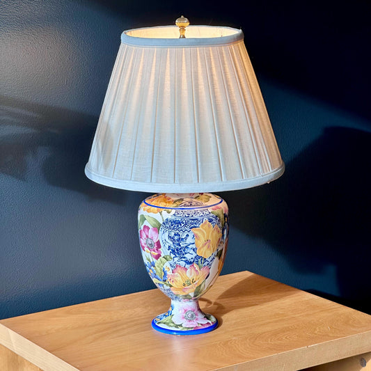 Vintage Italian Floral Ceramic Table Lamp with Gracious Home Shade – vintage antique home decor from Mid Hudson Vintage