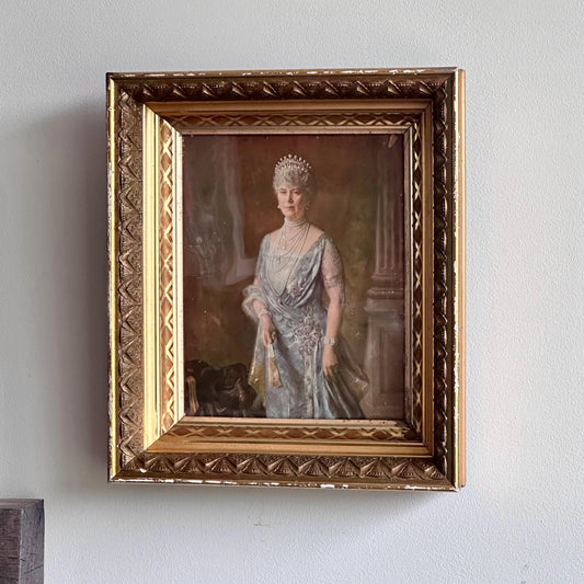 Antique Framed Portrait of Her Majesty Queen Mary | Gilded Ornate Wood Frame