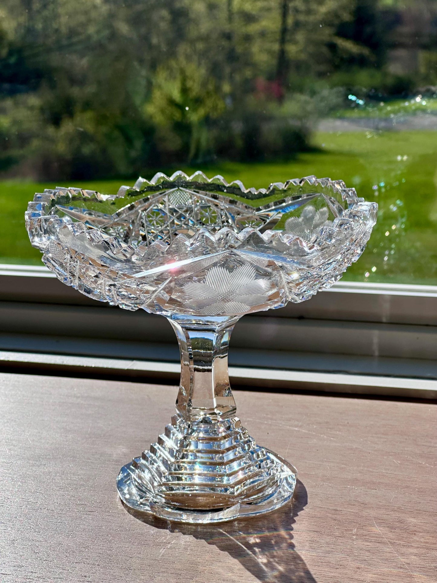 Stunning American Brilliant Period Cut Glass Pedestal Dish | Antique Crystal Compote