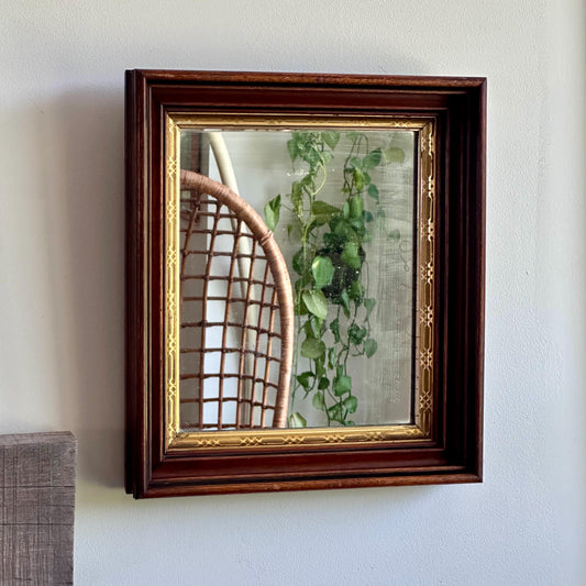 Antique Wall Mirror with Deep Wood Frame & Gilded Detailing | Late 19th Century Victorian Mirror | Thick Frame Beveled Edge Glass