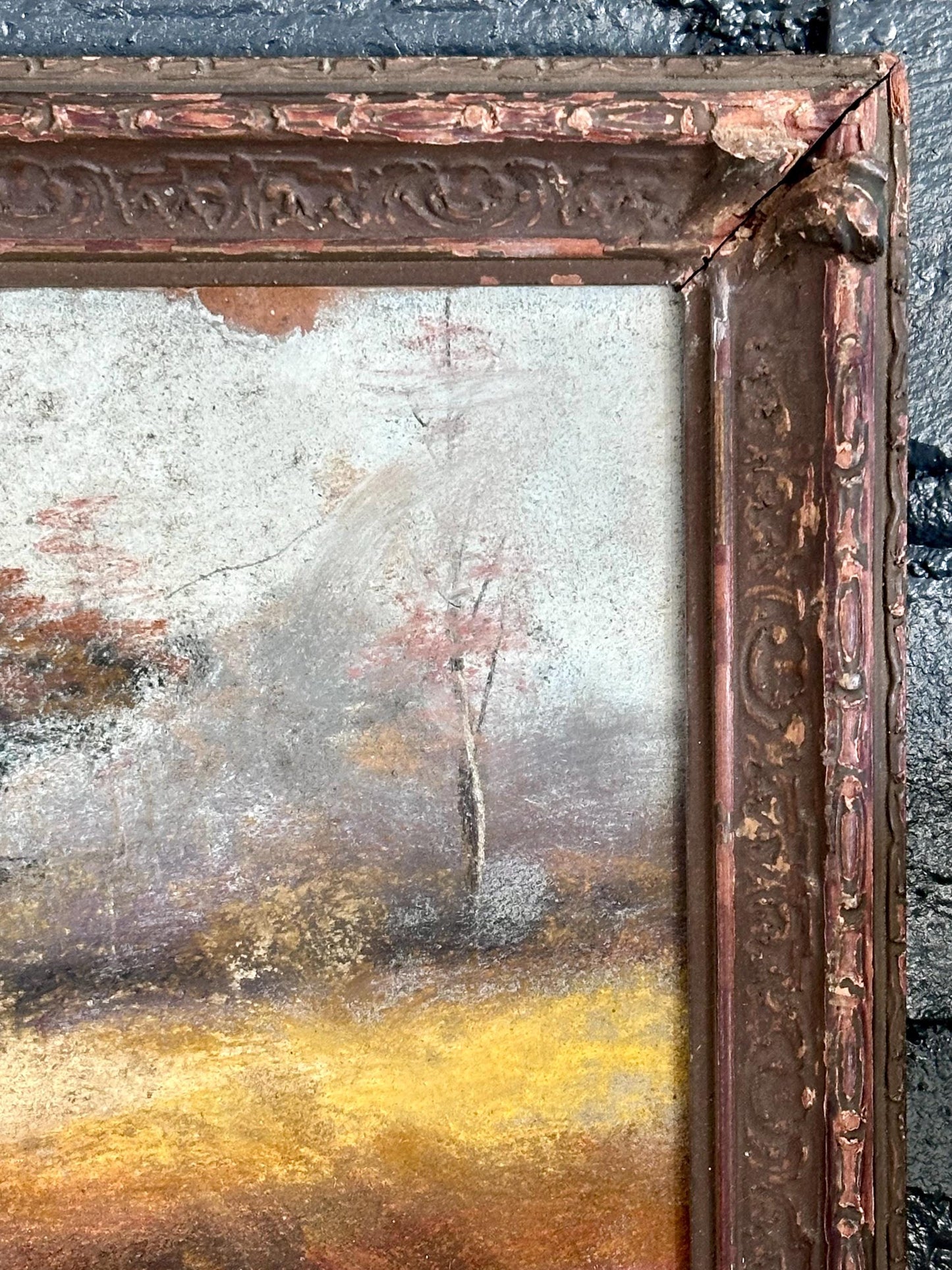 Antique Oil Pastel Landscape Painting | Vintage Framed Autumn Scene | Victorian Era Impressionist Artwork