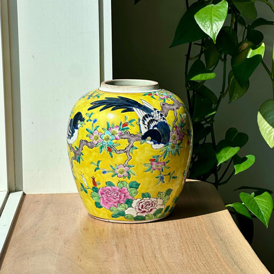 Antique Nippon Vase with Birds & Blossoms – Yellow Ground