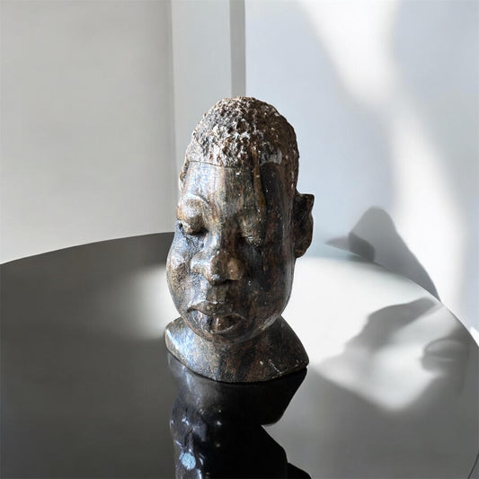 Vintage Hand-Carved Stone Bust – African Sculpture, Natural Stone Head Figurine, Midcentury Tribal Decor, Abstract Art Bust