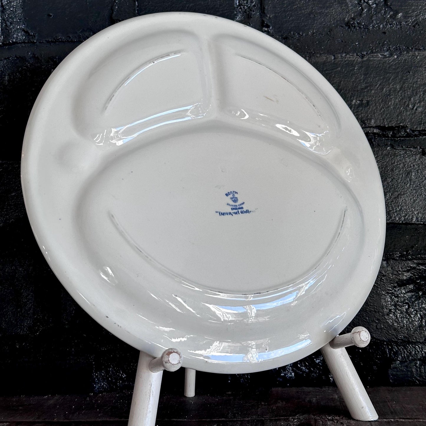 Set of 6 Antique Booths "Davenport Willow" Divided Grill Plates - English Blue Willow China | Hand-Painted with Gold Trim