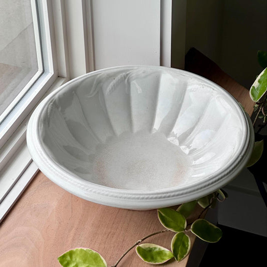 Large Antique Ironstone Bowl with Scalloped Rim