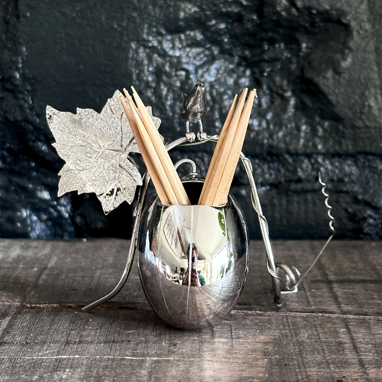 Exquisite Sterling Silver Bird, Leaf & Egg Toothpick Holder - Possibly Early Michael Aram