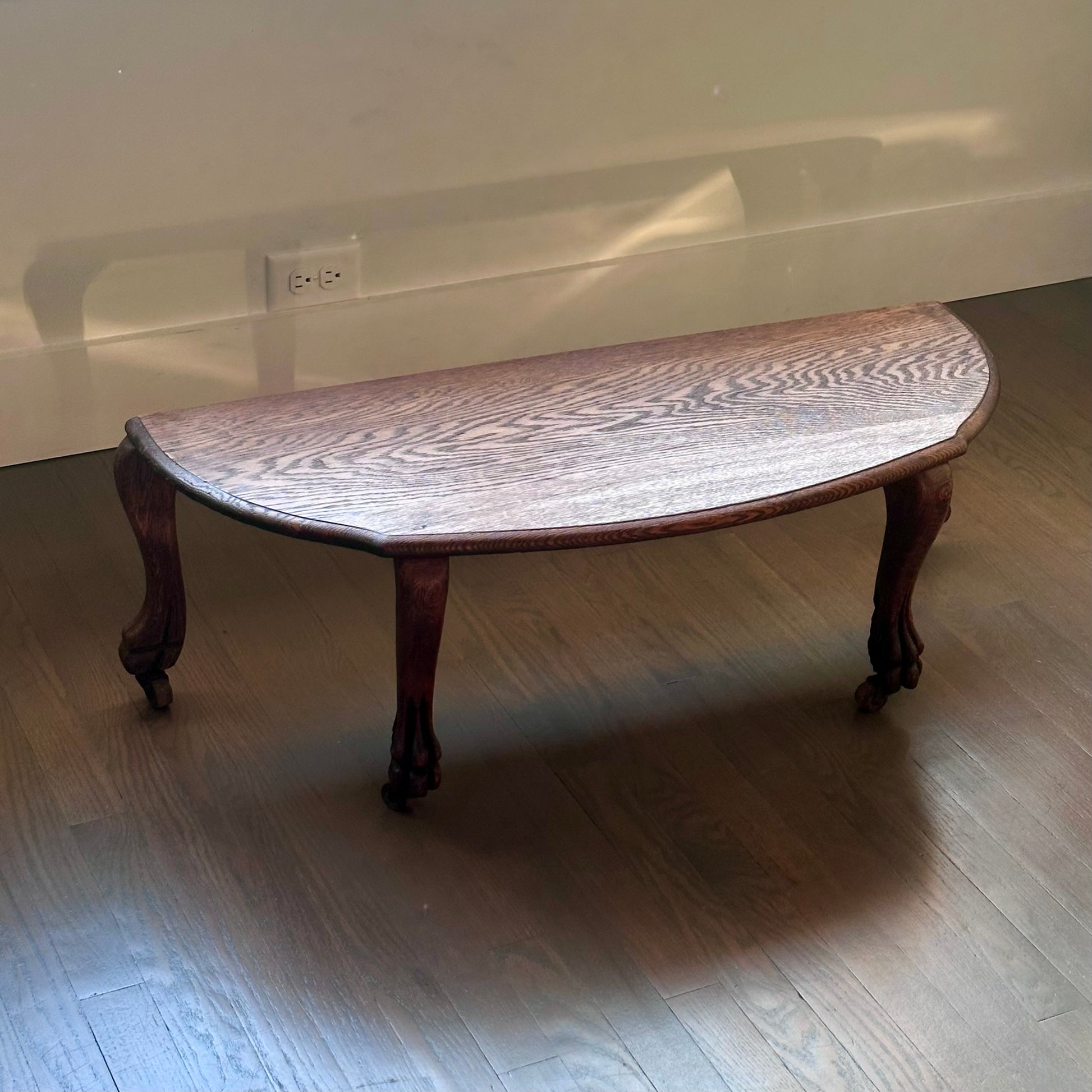 antique tiger oak demilune table on casters – vintage antique home decor from Mid Hudson Vintage