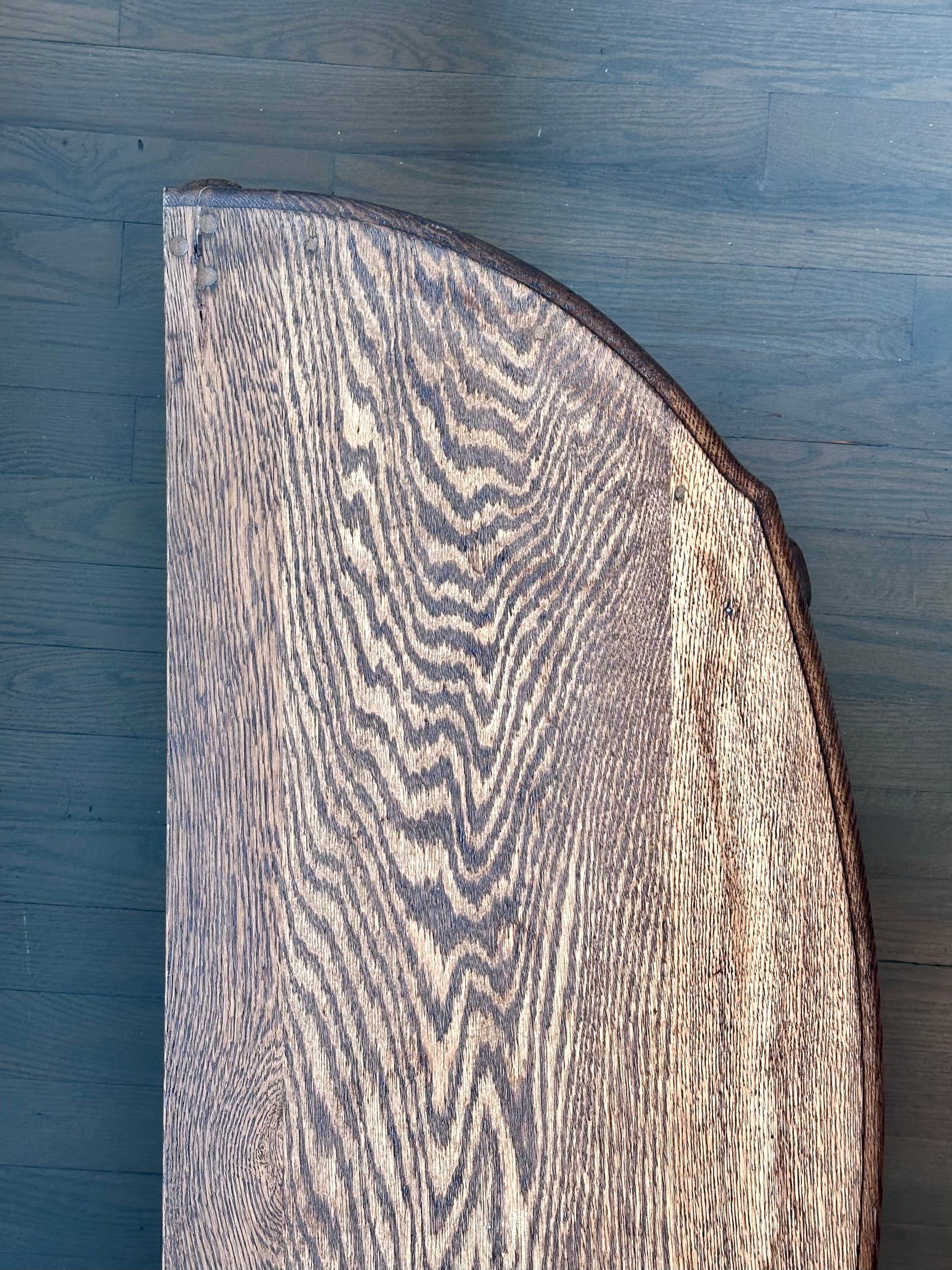 antique tiger oak demilune table on casters – vintage antique home decor from Mid Hudson Vintage