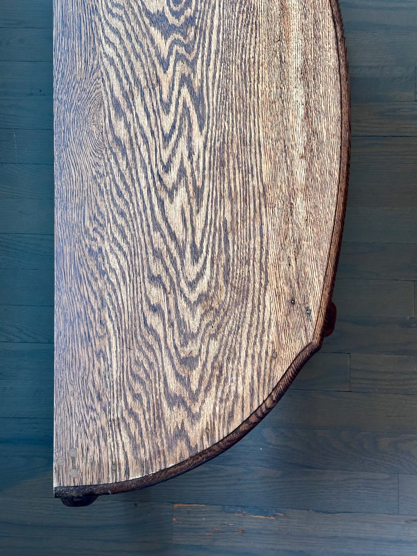 antique tiger oak demilune table on casters – vintage antique home decor from Mid Hudson Vintage